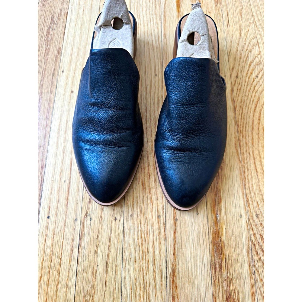 Crown Vintage Black Leather Mules Block Heel Slip On Clogs Shoes Womens Sz 8.5 M